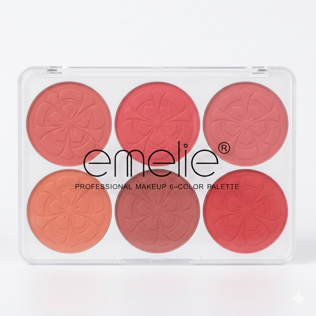 Emelie Blusher 6 in 1 Palette Matte & Shimmer Face Blush Kit Long Lasting Makeup Blush Palette